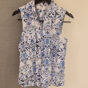 Blue & White Paisley Sleeveless Top M